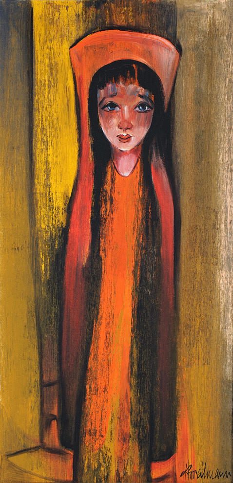 BREILMANN, HEINO. ”Flicka.” akryl/duk 80 x 40 cm R. u. tecken.: HBreilmann. ram.