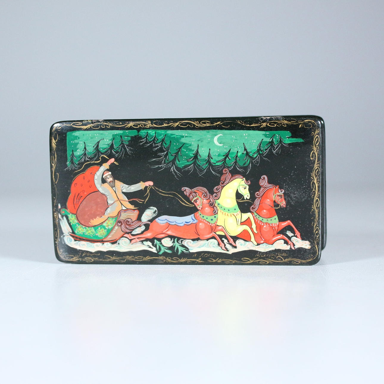 Russische Lackdose, 'Winterszenerie'.