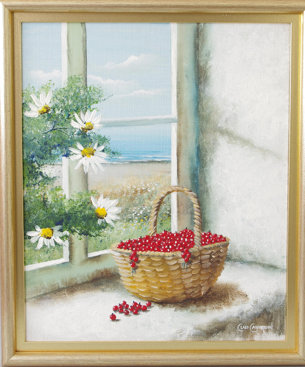 CLAES CASPERSSON. Stilleben med lingonkorg, olja på duk, signerad.