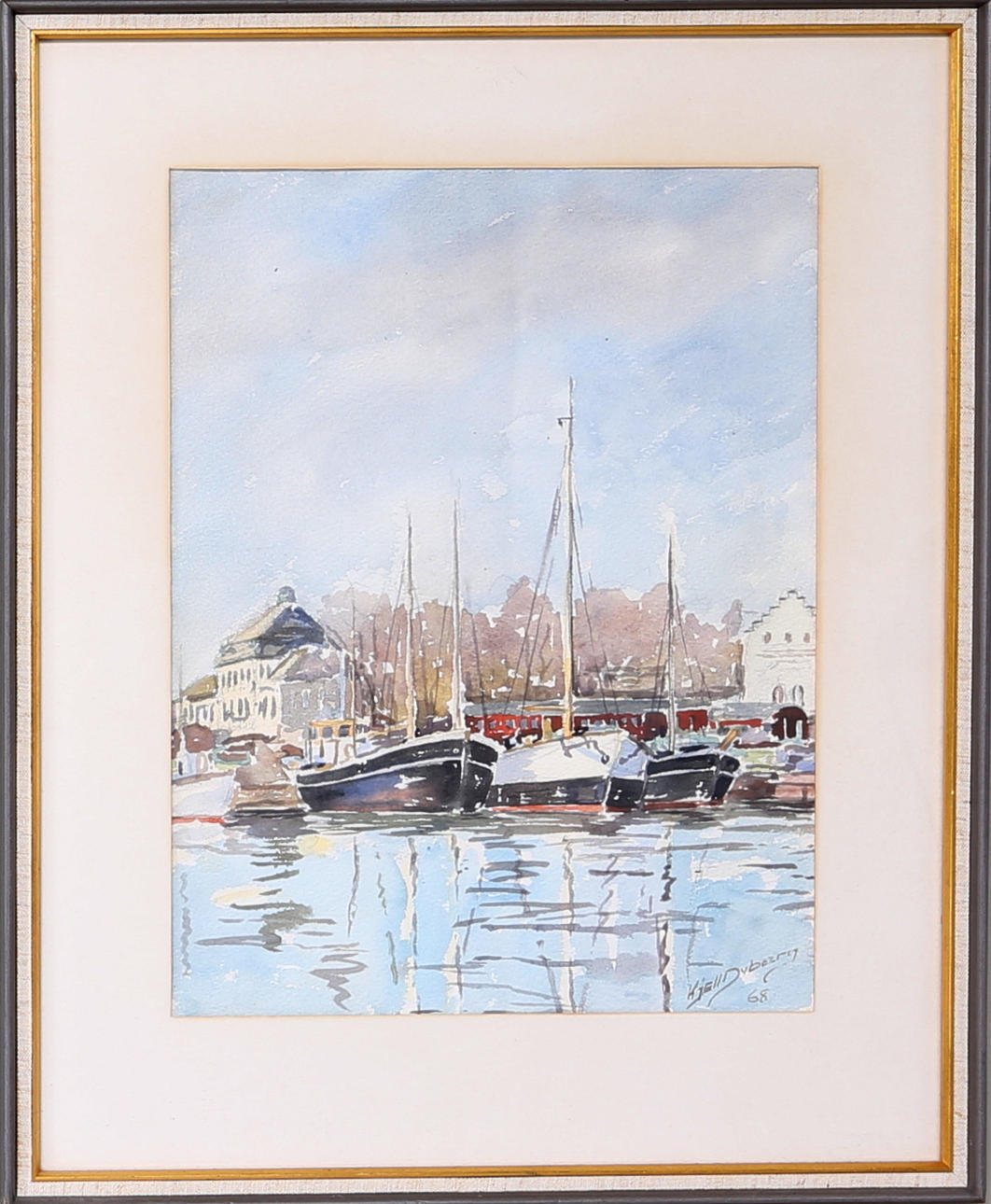 KJELL DYBERG. Ölandshamnen, Kalmar, akvarell, signerad o daterad Kjell Dyberg.