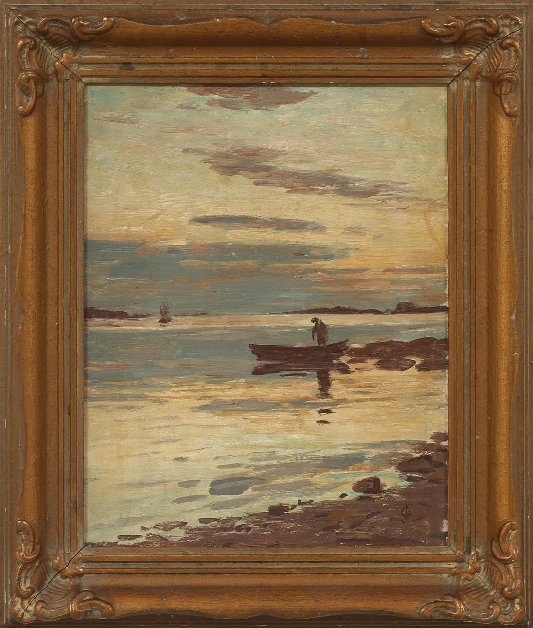 OLE JUUL. Kustbild, olja på pannå, monogramsignerad.