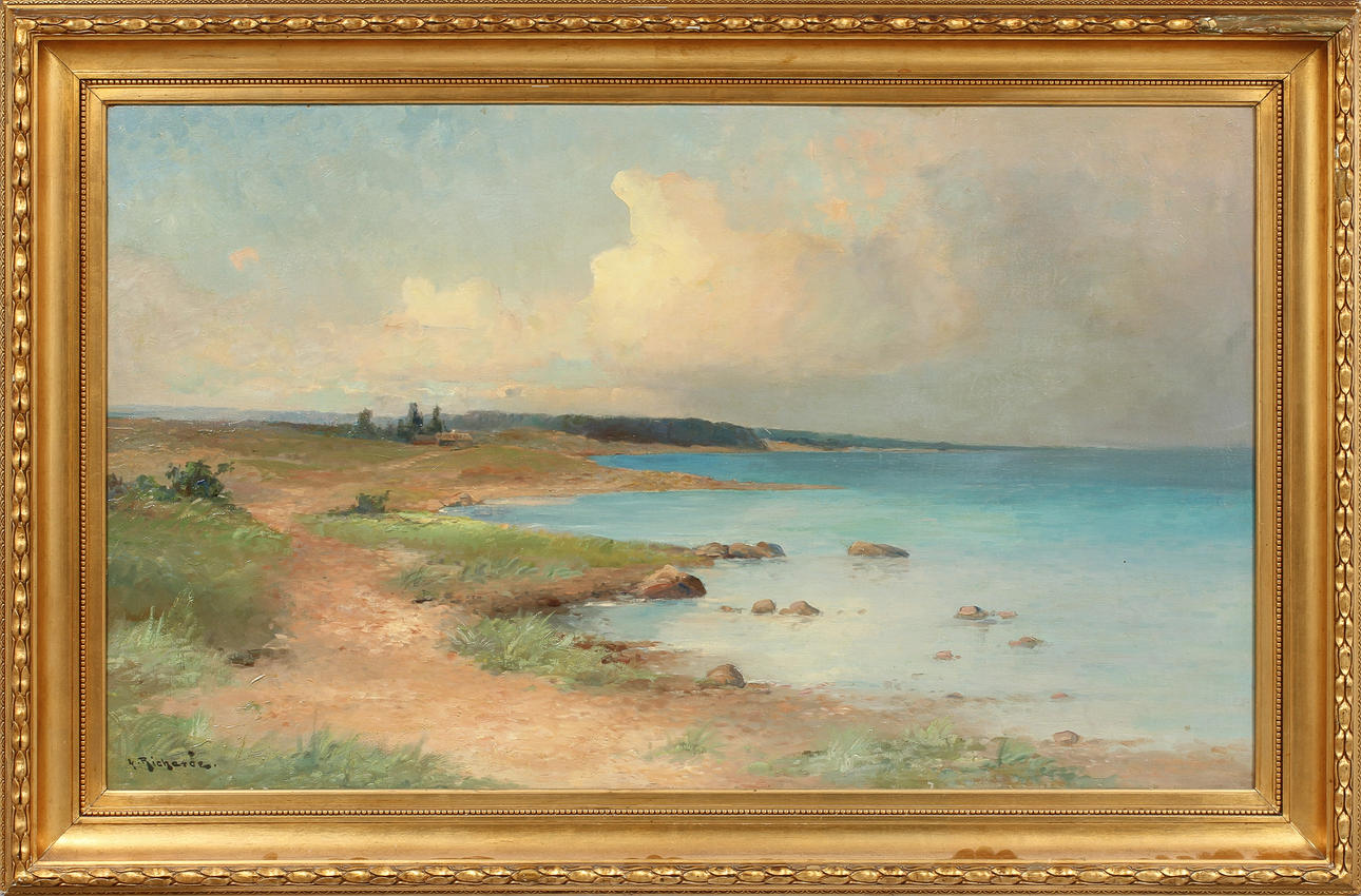 LUDVIG RICHARDE. Strandvy, olja på pannå, sign.