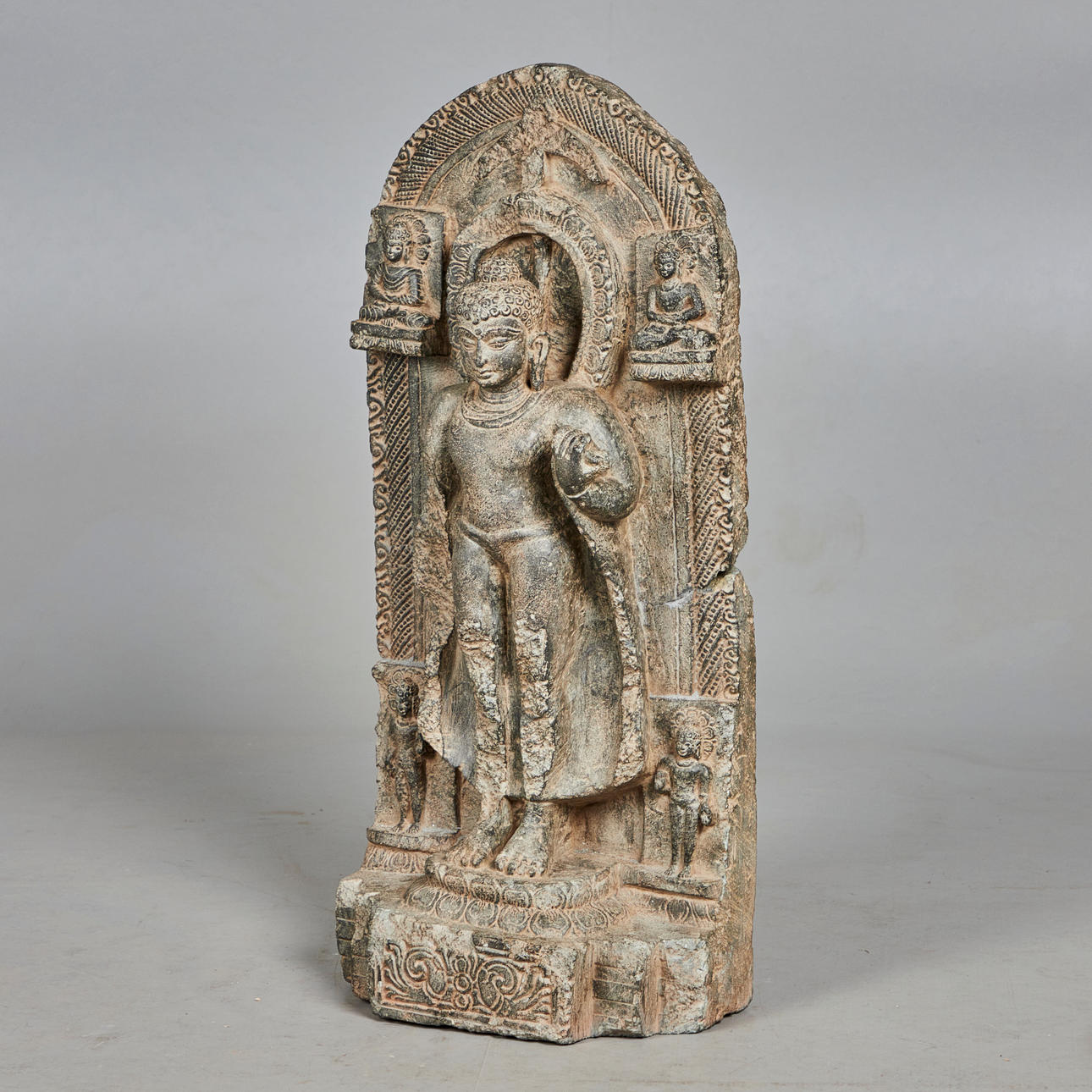 Skulptur/figur, stele, Buddha, granit, Indien.