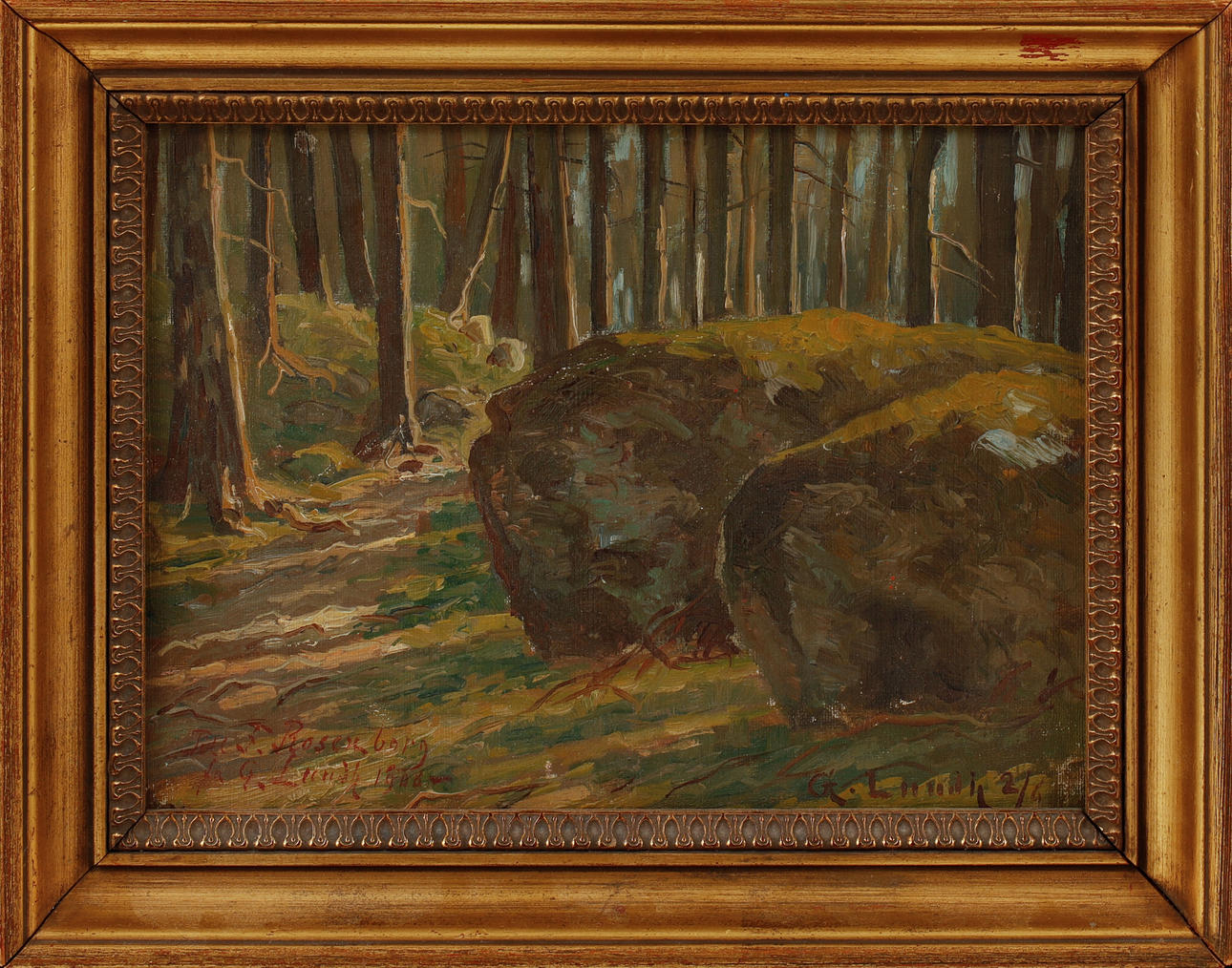 GUNNAR LUNDH. Forest motif, oil on canvas lined on Board, signed and dated 1908.