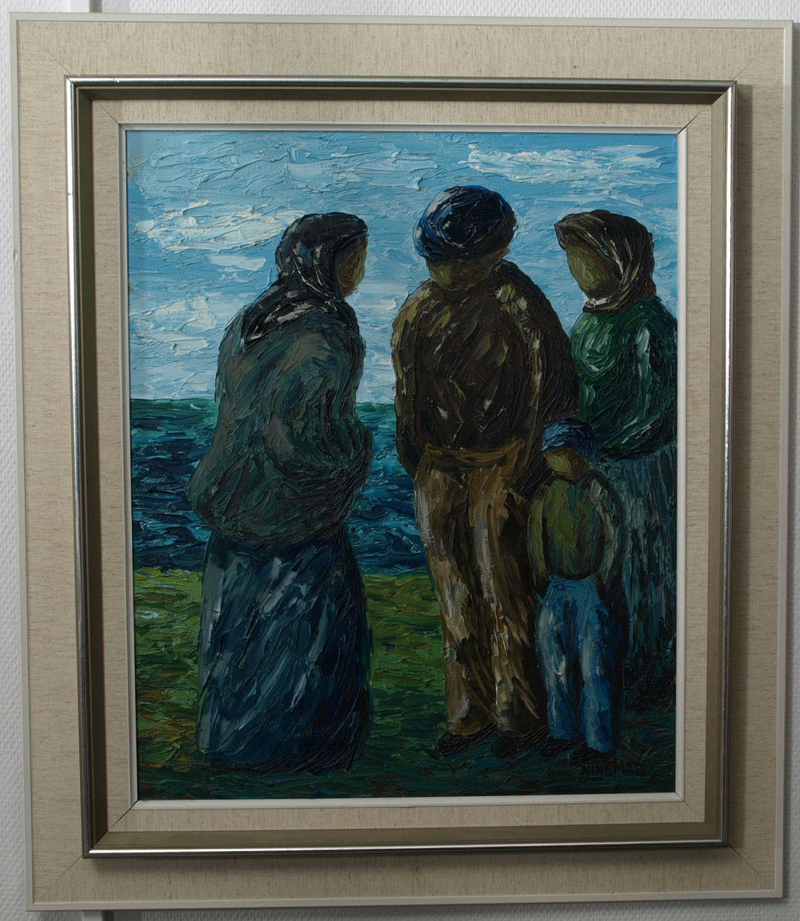 BORIS NINEMAE. Olja på duk, "Pratstund på stranden", signerad Ninemae.