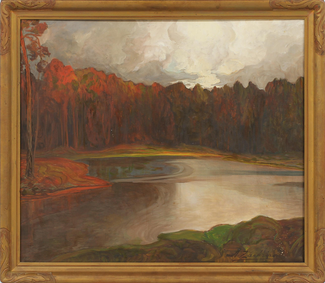 AXEL ZACHRISON. Landskap med vattendrag, olja på duk, signerad.