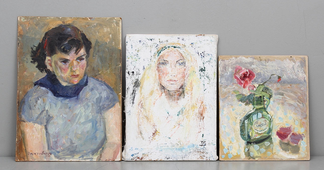 DAGNY SCHÖNBERG. Olja på duk och pannå, signerade.