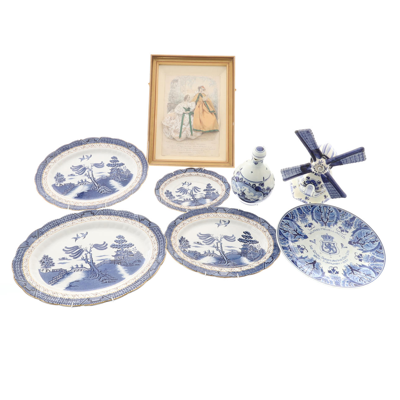 FOUR BOOTHS REAL OLD WILLOW PATTERN PLATES.