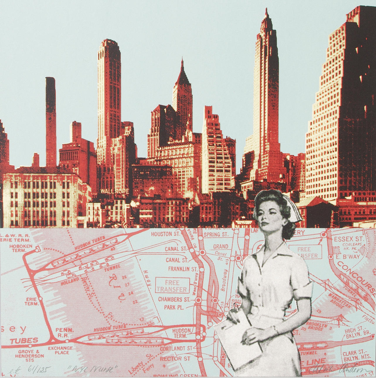 ULRIKA ANDERSSON. "NYC nurse", färglitografi, signerad.