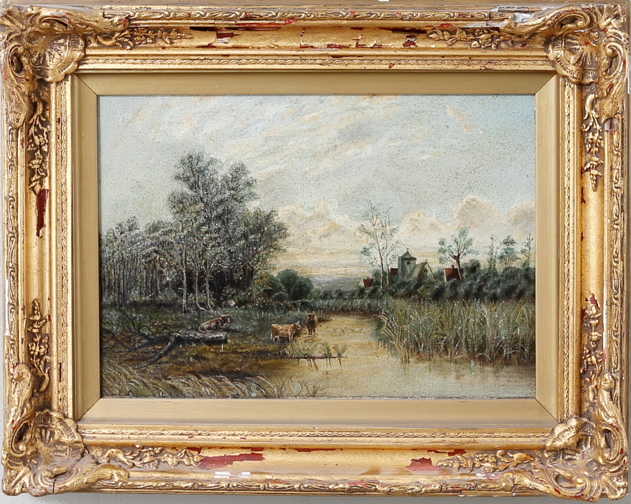 OKÄND KONSTNÄR. Pastoralt landskap,olja på duk, sannolikt England 18/1900-tal, bär signatur.