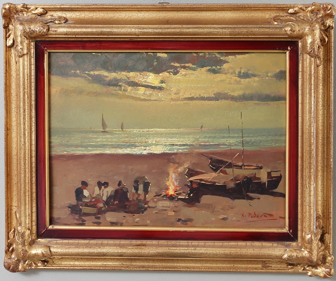 OKÄND KONSTNÄR. På stranden, olja på pannå, signerad.