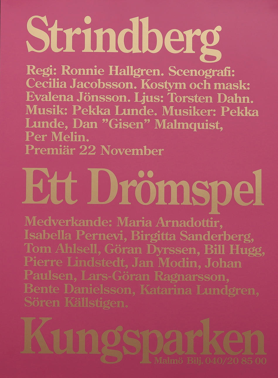 AFFISCH, Strindberg, "Ett drömspel" Kungsparken i Malmö.