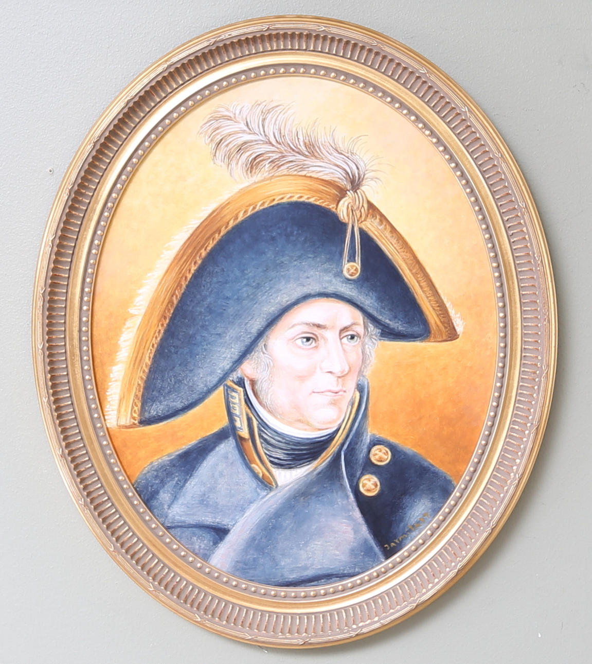 JARMILA HAKLOVA-BULLA. Sjöofficersporträtt, olja på pannå, signerad o daterad jarmila-97.