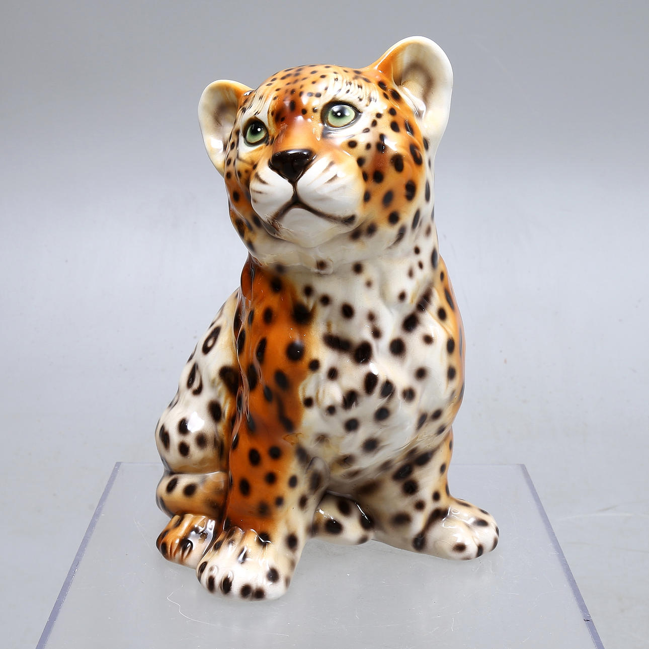 FIGURINE, ceramic, leopard cub, labeled RBA Olofström.
