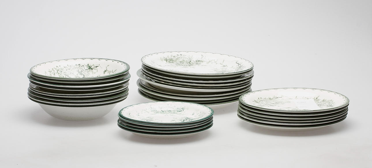 SERVISDELAR, 30 delar, flintgods, "Gröna Anna", Rörstrand.