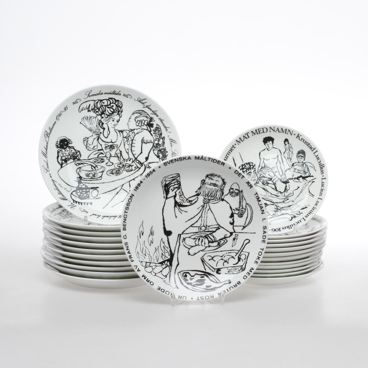 TALLRIKAR samt AsSIETTER, 12 + 12, "MAT MED NAMN", Gustavsberg.