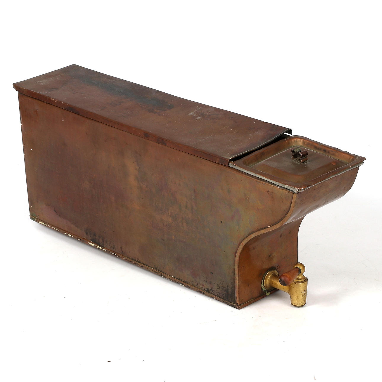 VANDVARMER, til brændeovn, kobber, 1900 tallet.