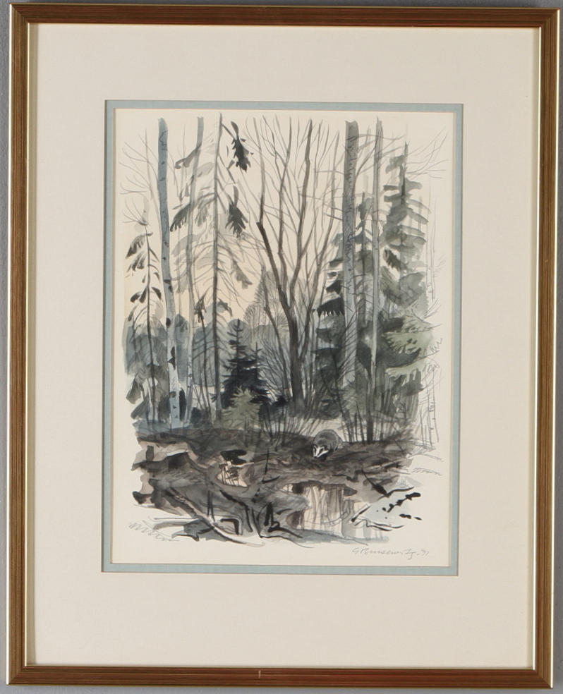 GUNNAR BRUSEWITZ. Grävling, akvarell och blyerts, signerad och daterad -71.