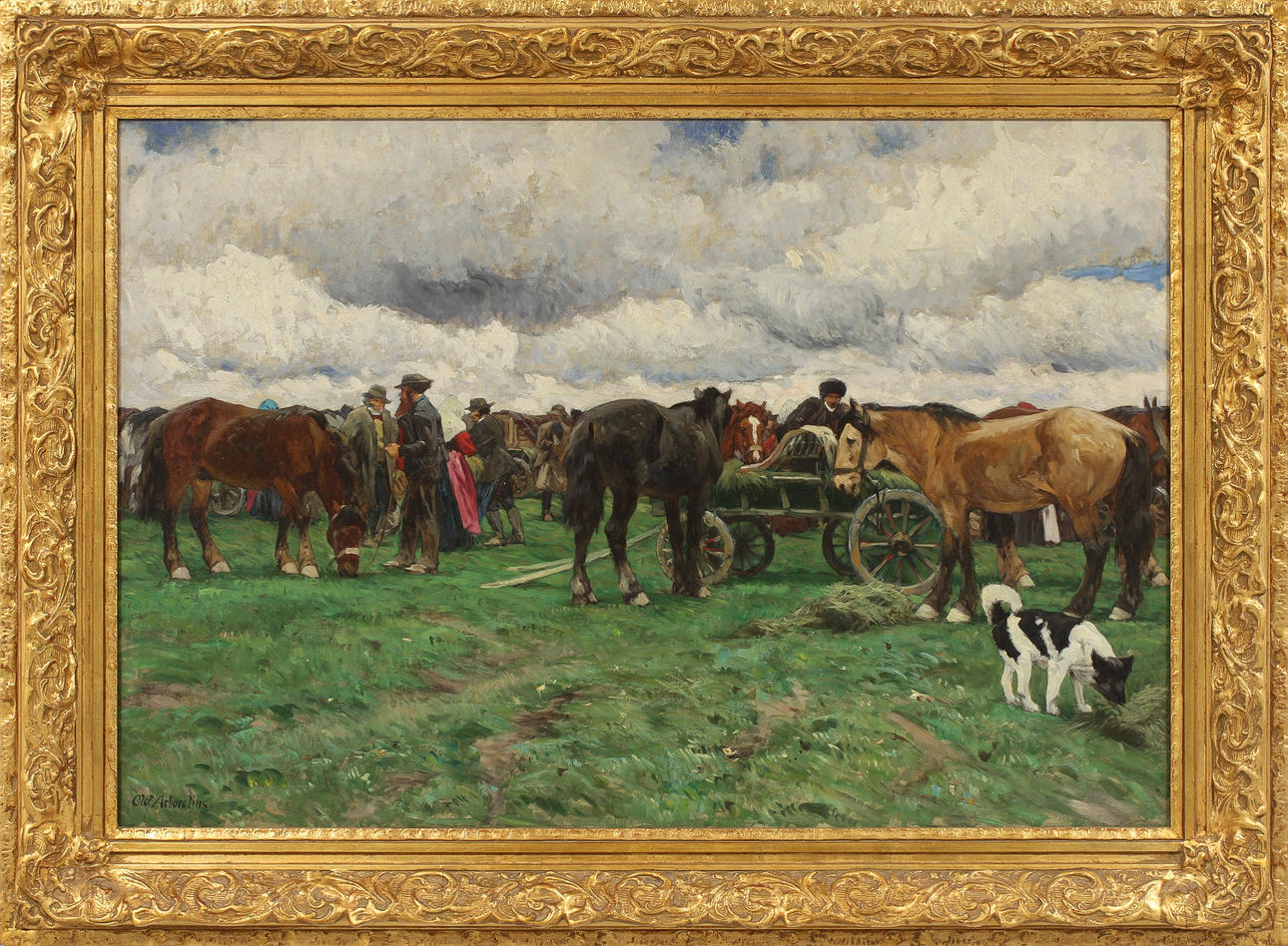 OLOF ARBORELIUS (1842-1915). Hästmarknad. Olja på duk.
