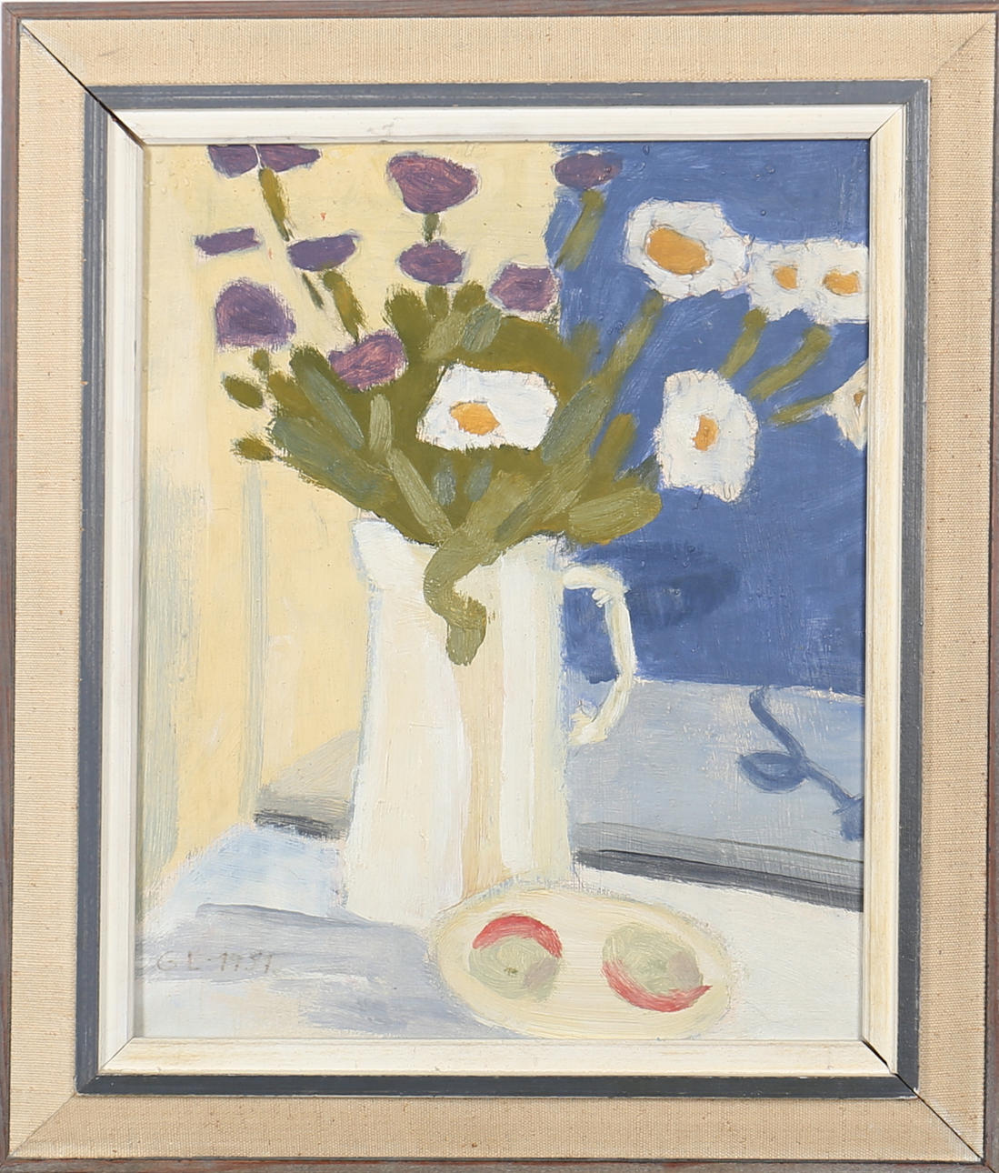 GÖSTA LUNDQVIST. Stilleben med blommor. Olja på pannå. Signerad G.L 1951.