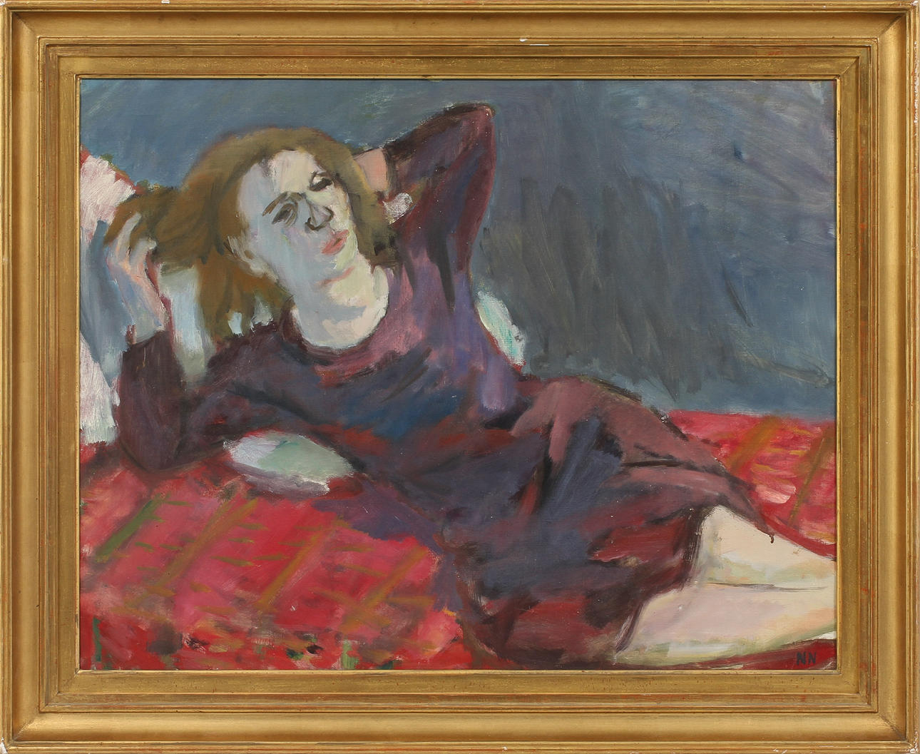 NILS NILSSON. Vilande kvinna. Olja på duk, monogramsignerad NN.