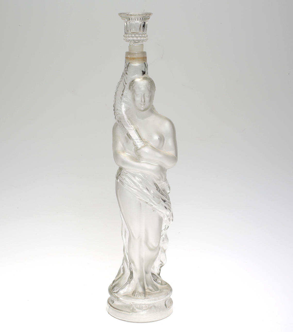 KARAFF MED LJUSHÅLLARE, glas, 1800-tal.