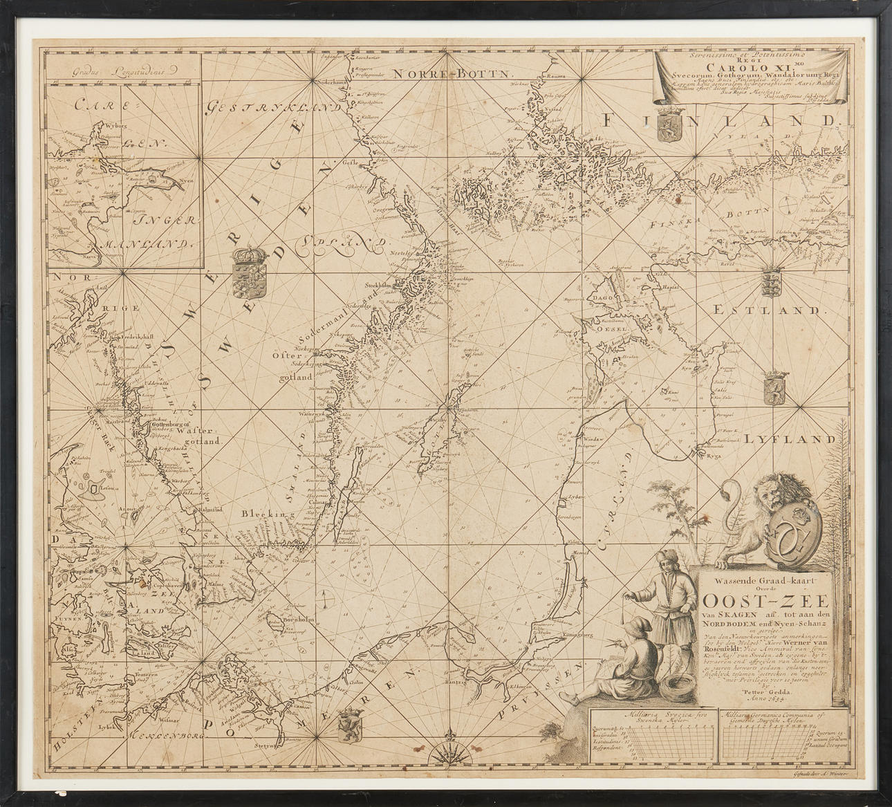 Kort over Østersøen af Petter Gedda 1695.