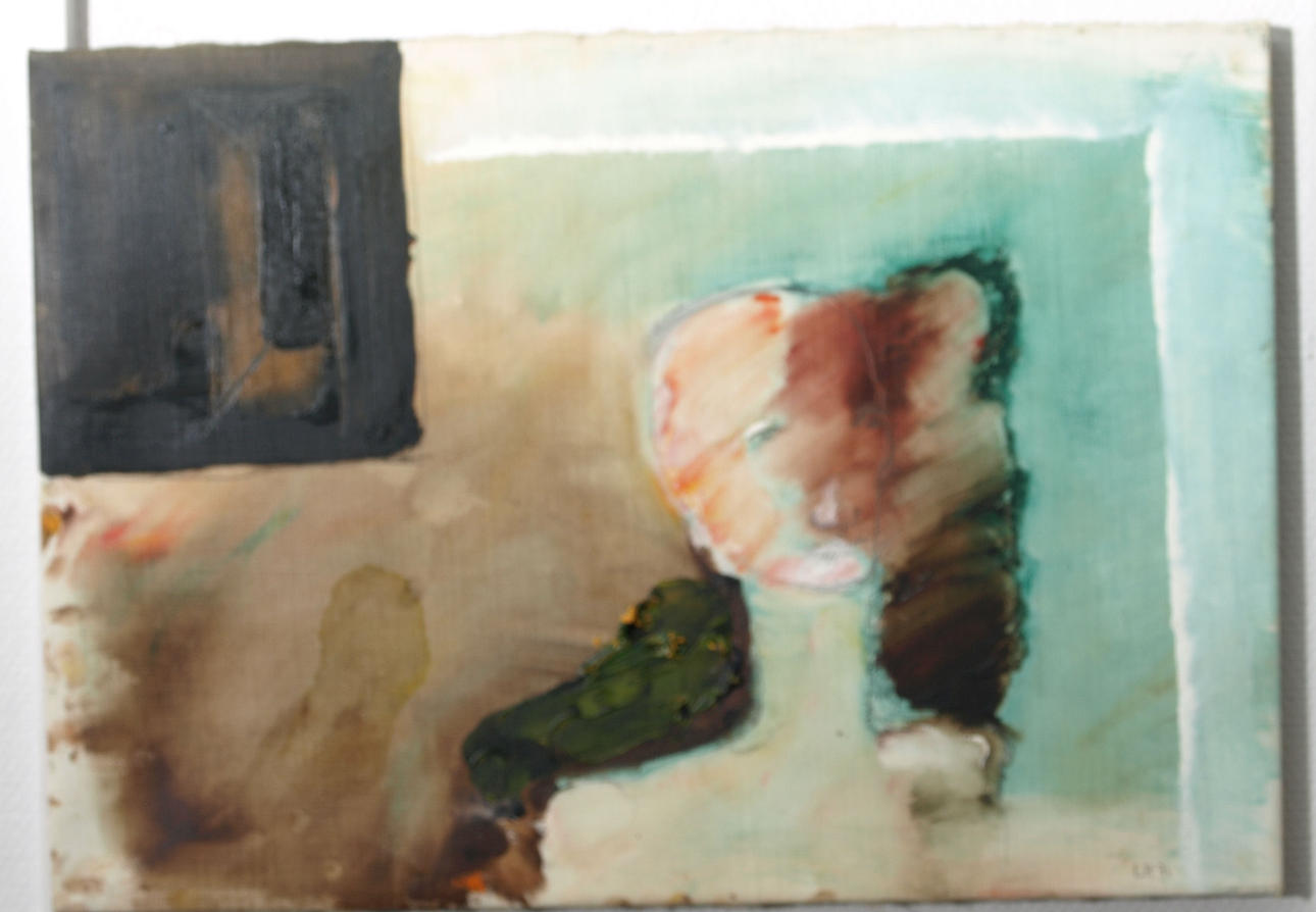 LILLEMOR RUDOLF HALL. Olja på duk, "Figur i rum", signerad LR.