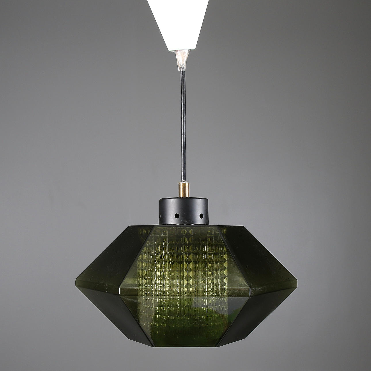 TAKLAMPA, glas och metall, "RD 1624", Carl Fagerlund, Orrefors, 1960-tal.