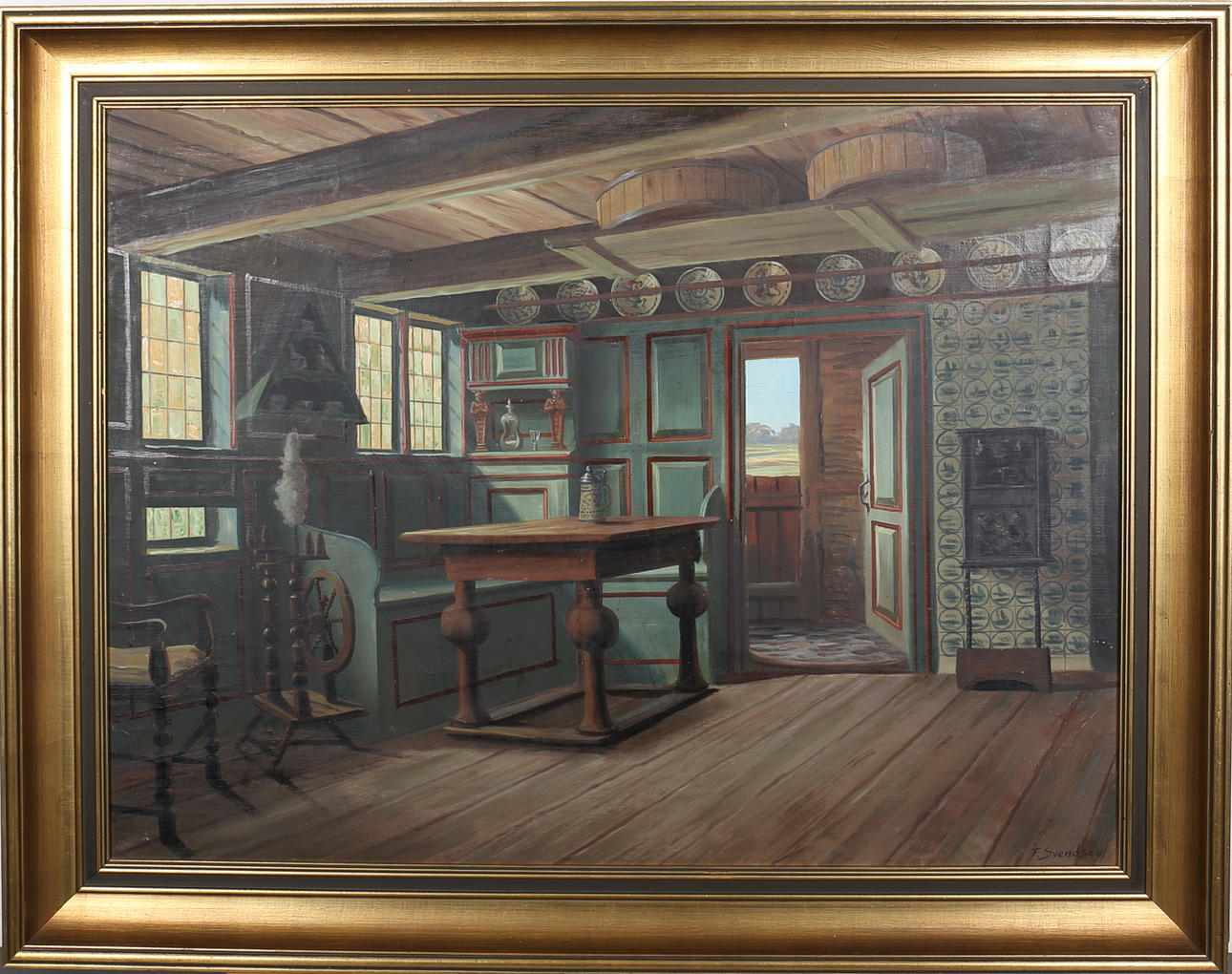 FREDRIK WILHELM SVENDSEN. Olja på duk, interiör, signerad F. Svendsen.