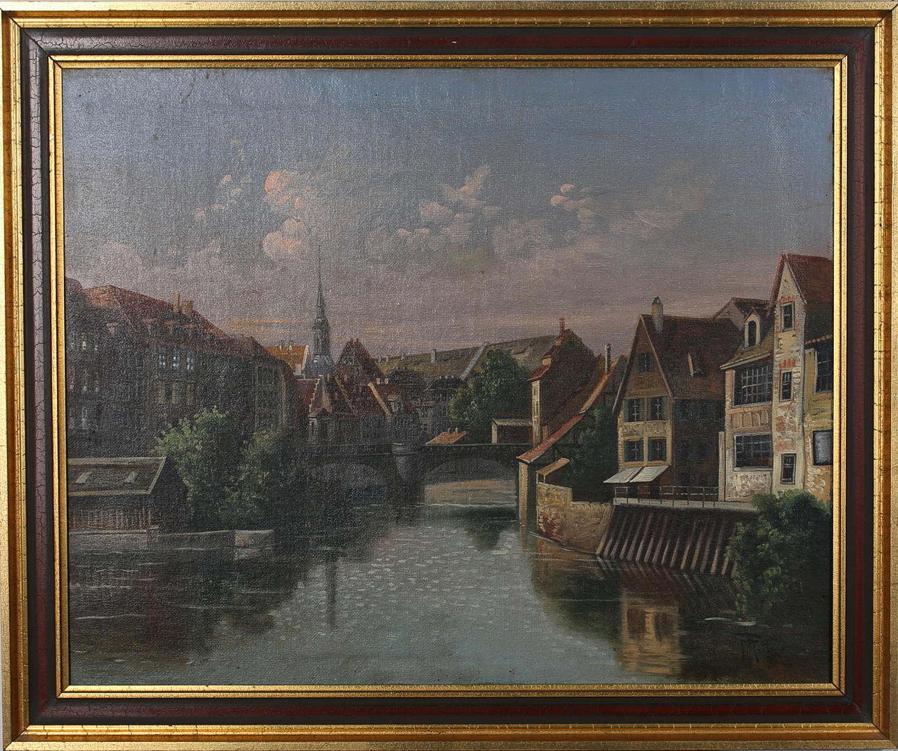 OKÄND KONSTNÄR, olja på uppfodrad duk, stadsvy, 1800-tal, signerad F Mellini.