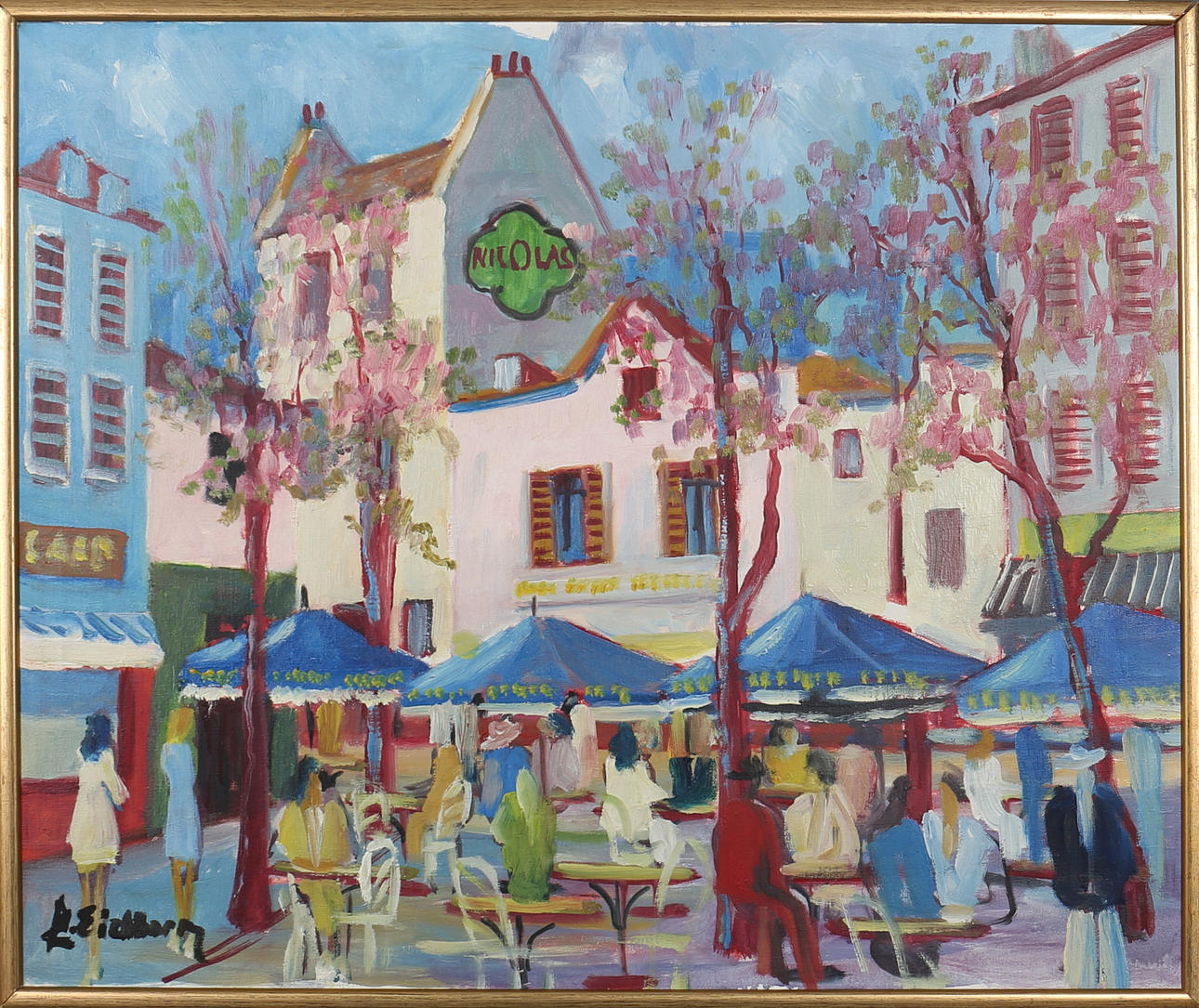 OIDENTIFIERAD KONSTNÄR. Fransk gatumiljö om våren. Olja på duk. Signerad R Eichborn.