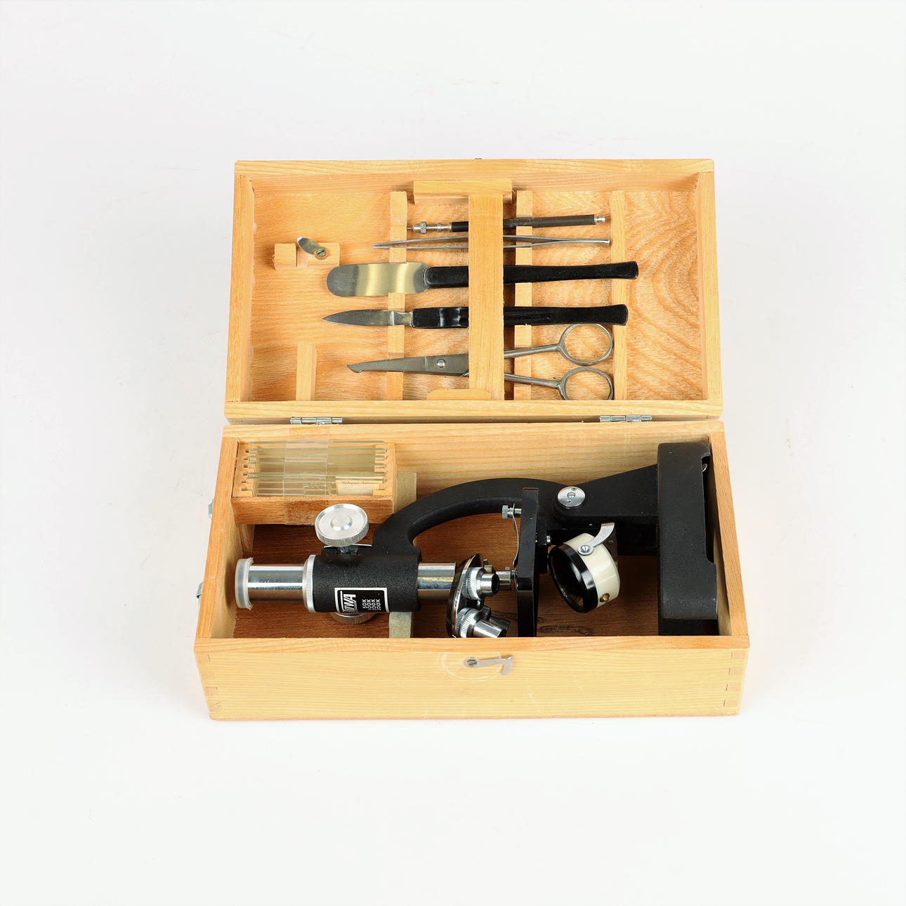 MICROSCOPE WITH ACCESSORIES, TOWA (JAPAN), 1960s.