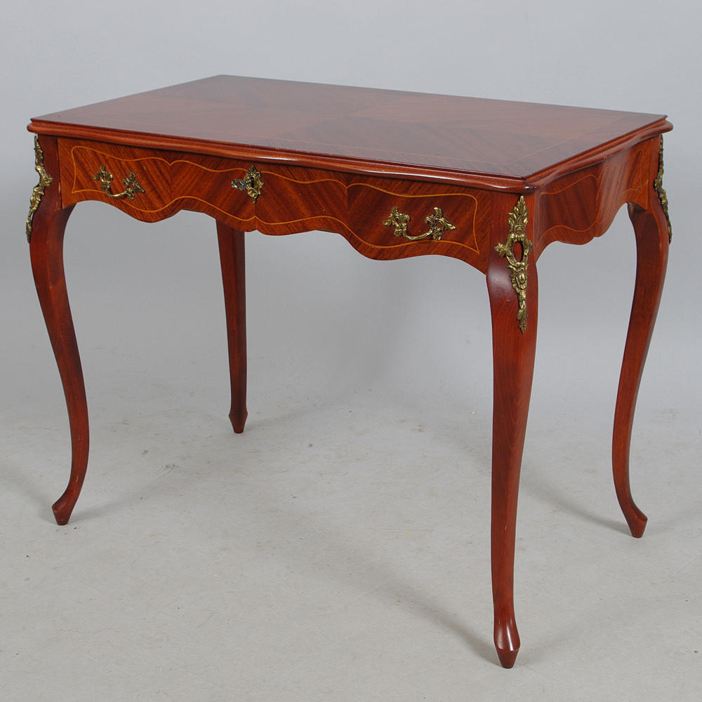 DAMSKRIVBORD, mahogny/intarsia med bronser, ropkokostil.