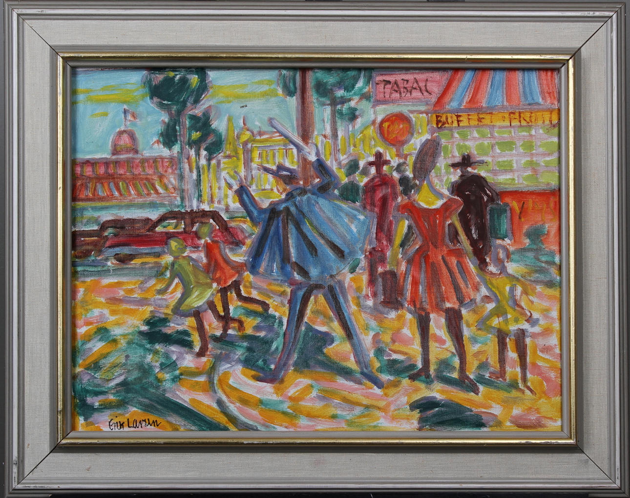 ERIK LARSEN. Gatubild, Frankrike. Olja på duk. Signerad.