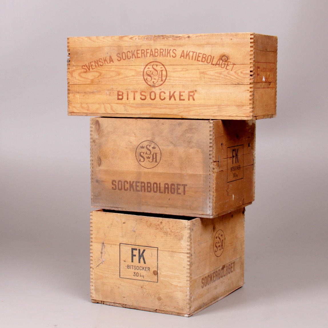TRÄLÅDOR, 3 st. Svenska sockerfabriks aktiebolaget, 1900-tal.