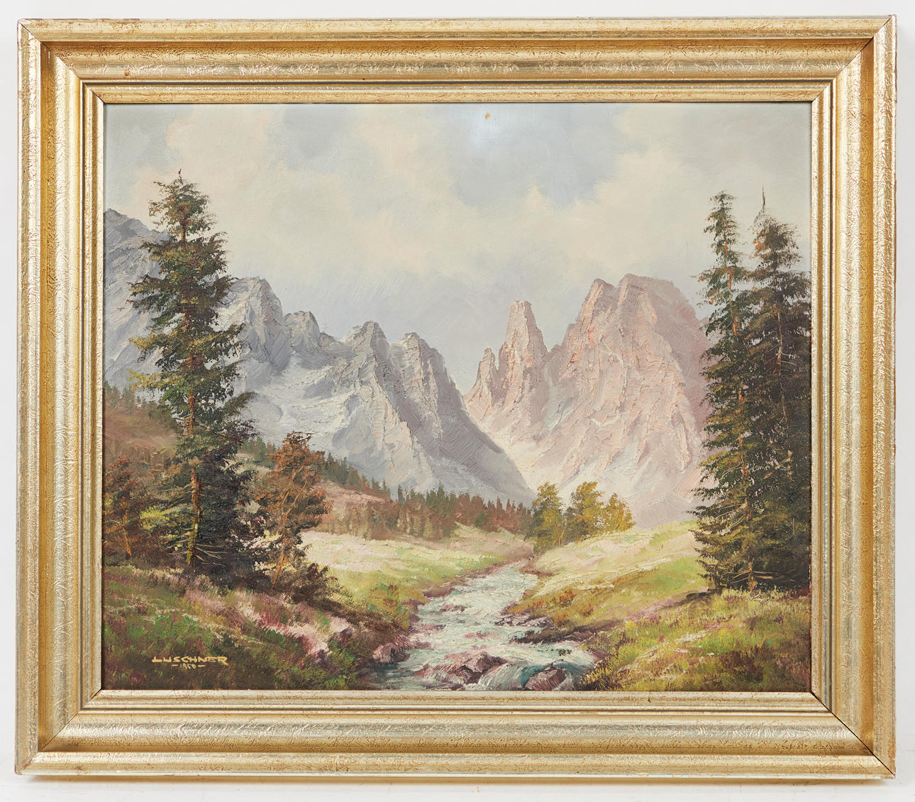 LUSCHNER. Gemälde, Berglandschaft, 1950.