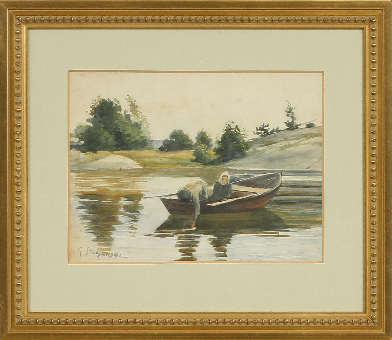 GEORG STOOPENDAAL. Figurer i eka, akvarell, signerad.