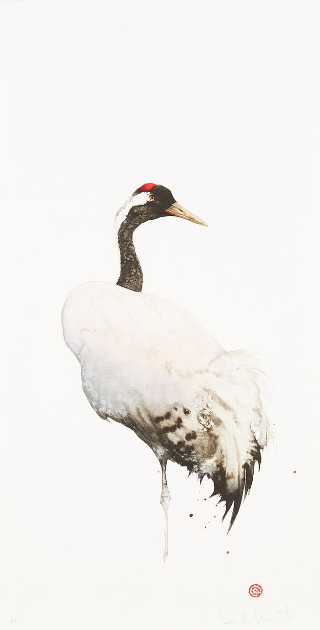 KARL MÅRTENS. Lithographie, Kranich, signiert.