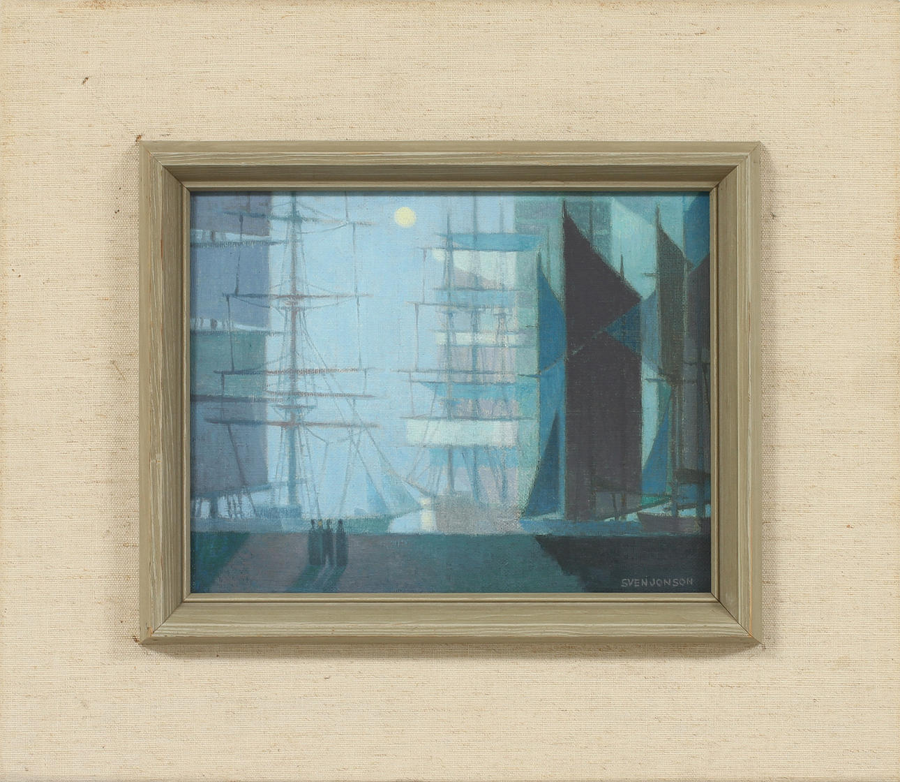 SVEN JONSSON. "Hamn i månsken", olja på duk, signerad.