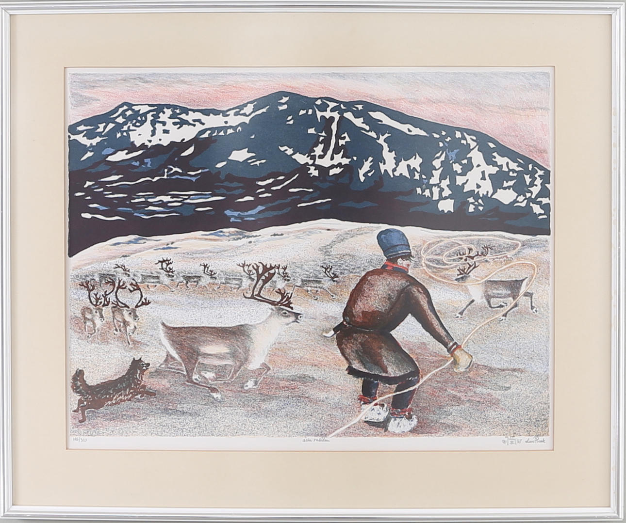 LARS PIRAK. Same med renhjord, färglitografi, signerad o numrerad.