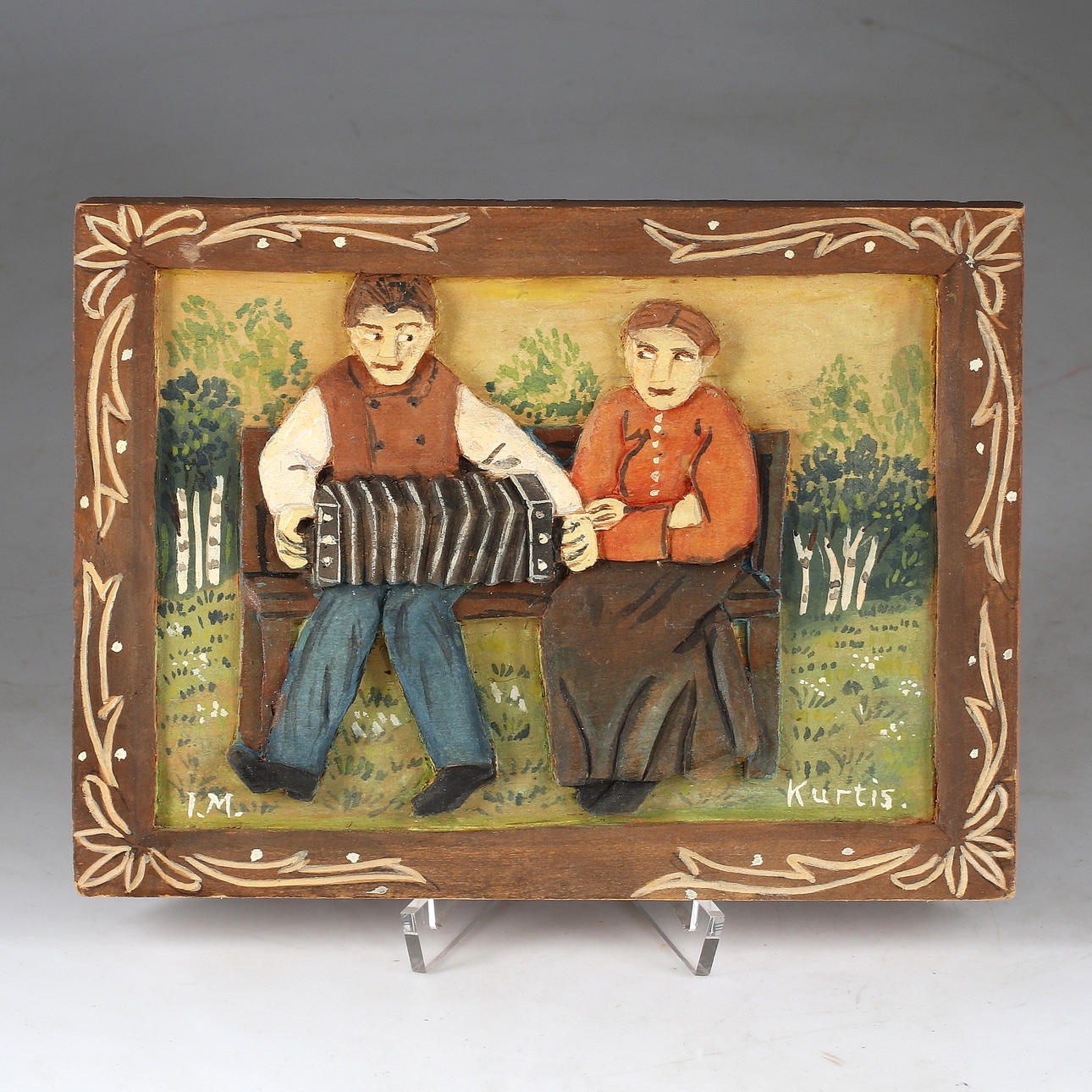 IDA MALM. "Kurtis", Wood relief, monogram signed.