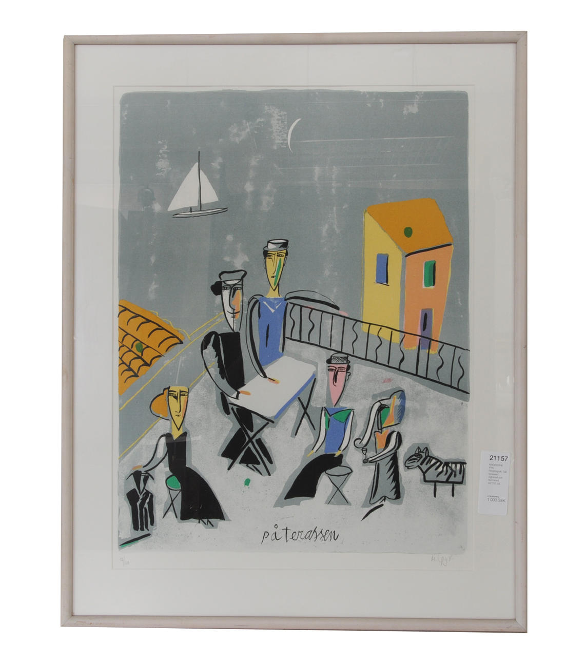 MADELEINE PYK. Färglitografi, "på terassen", signerad och numrerad 42/150.