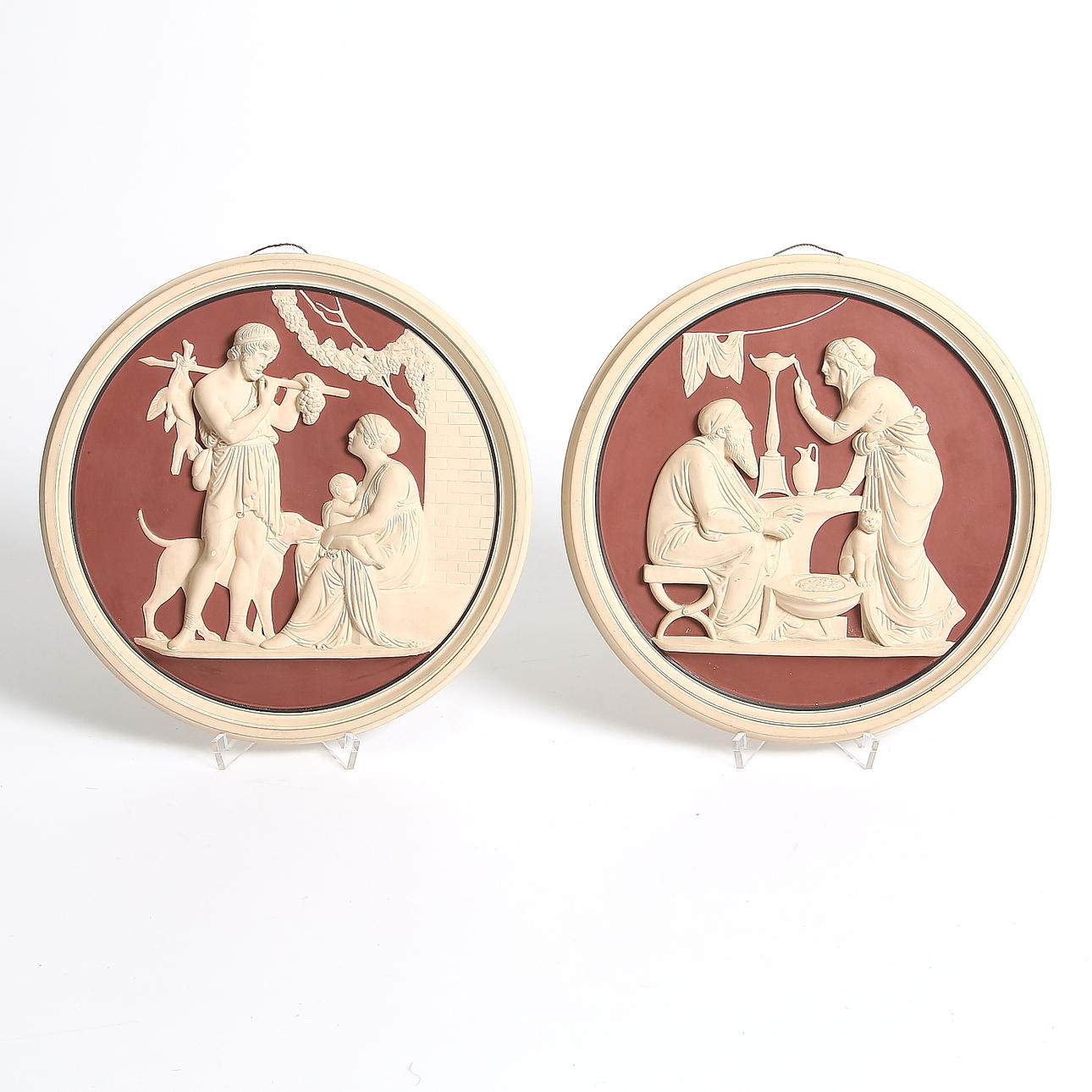 VÄGGELIEFER, 1 par, keramik. L. Hjorth Eneret 487. Danmark. 1800-tal.