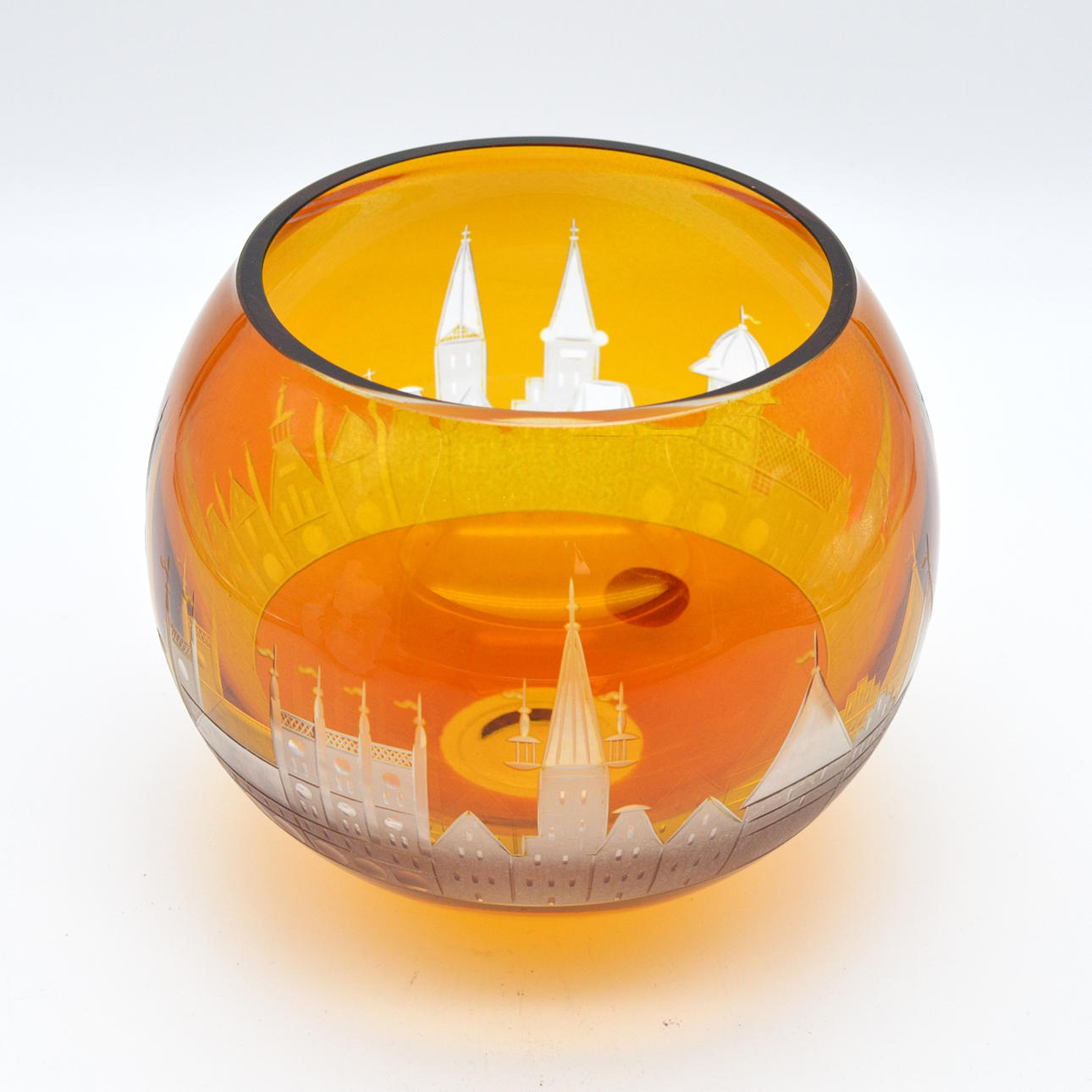 CARL ROTTER LARGE BALL VASE - HANDCRAFTED - WITH CITY SILHOUETTE ...
