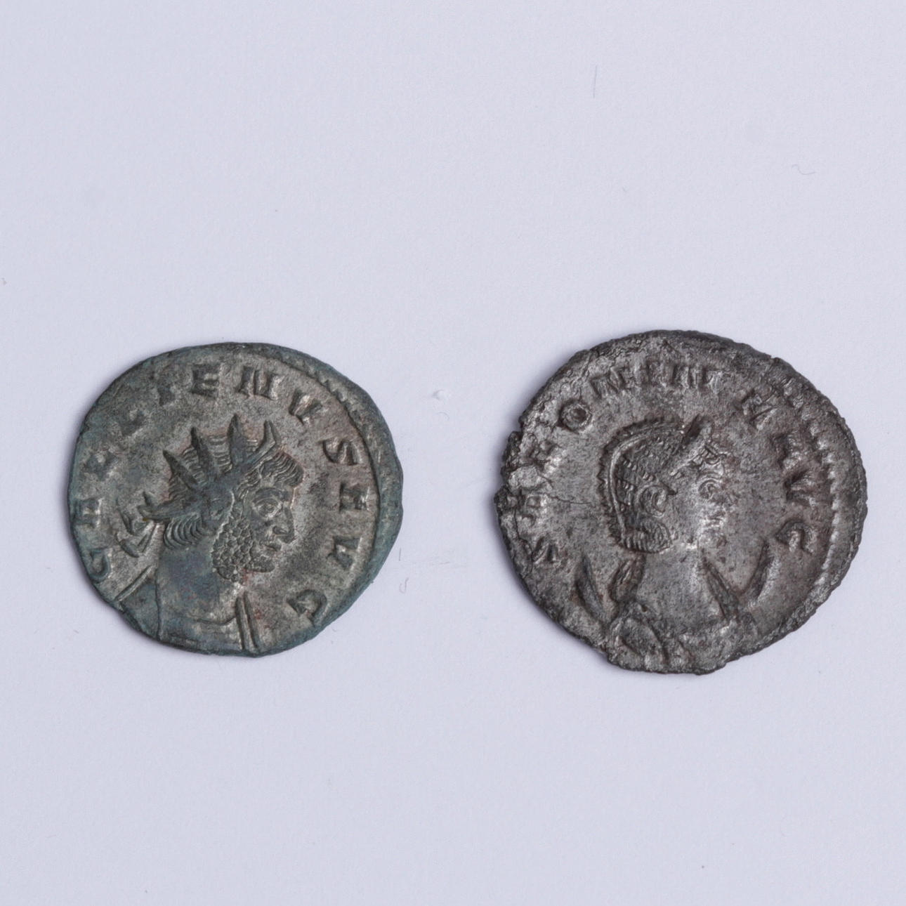 MYNT, 2 st. Silver samt brons, Gallienus 253–268 e.kr och Salonina.