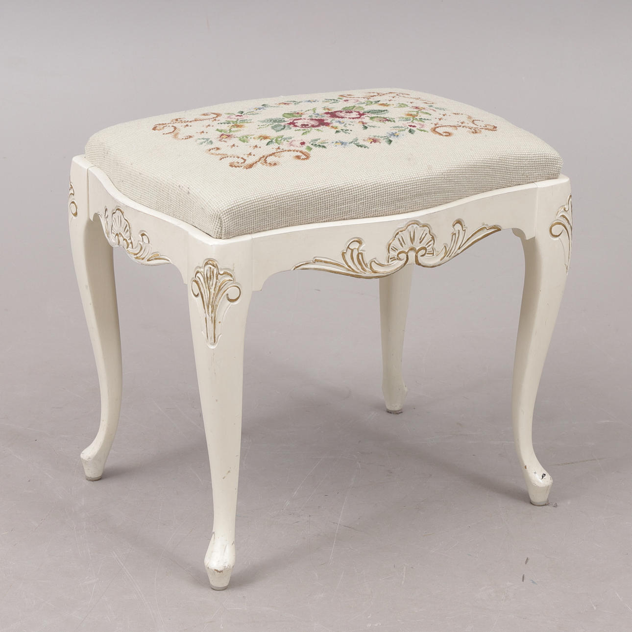 Stool with embroidered seat, rococo style, 20th century. Furniture ...