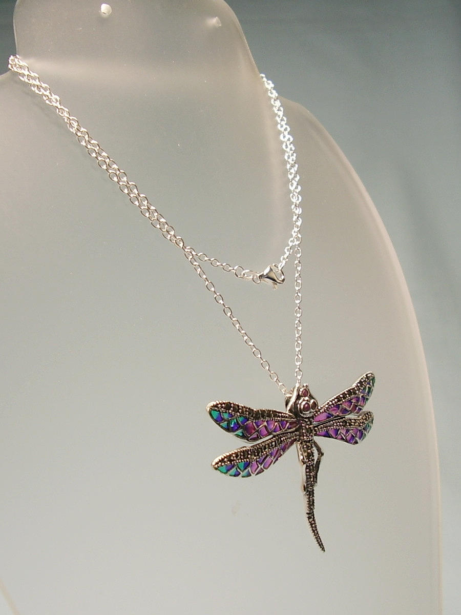 RUBIN - EMAILLE ANHÄNGER LIBELLE Silber 925 mit Kette.