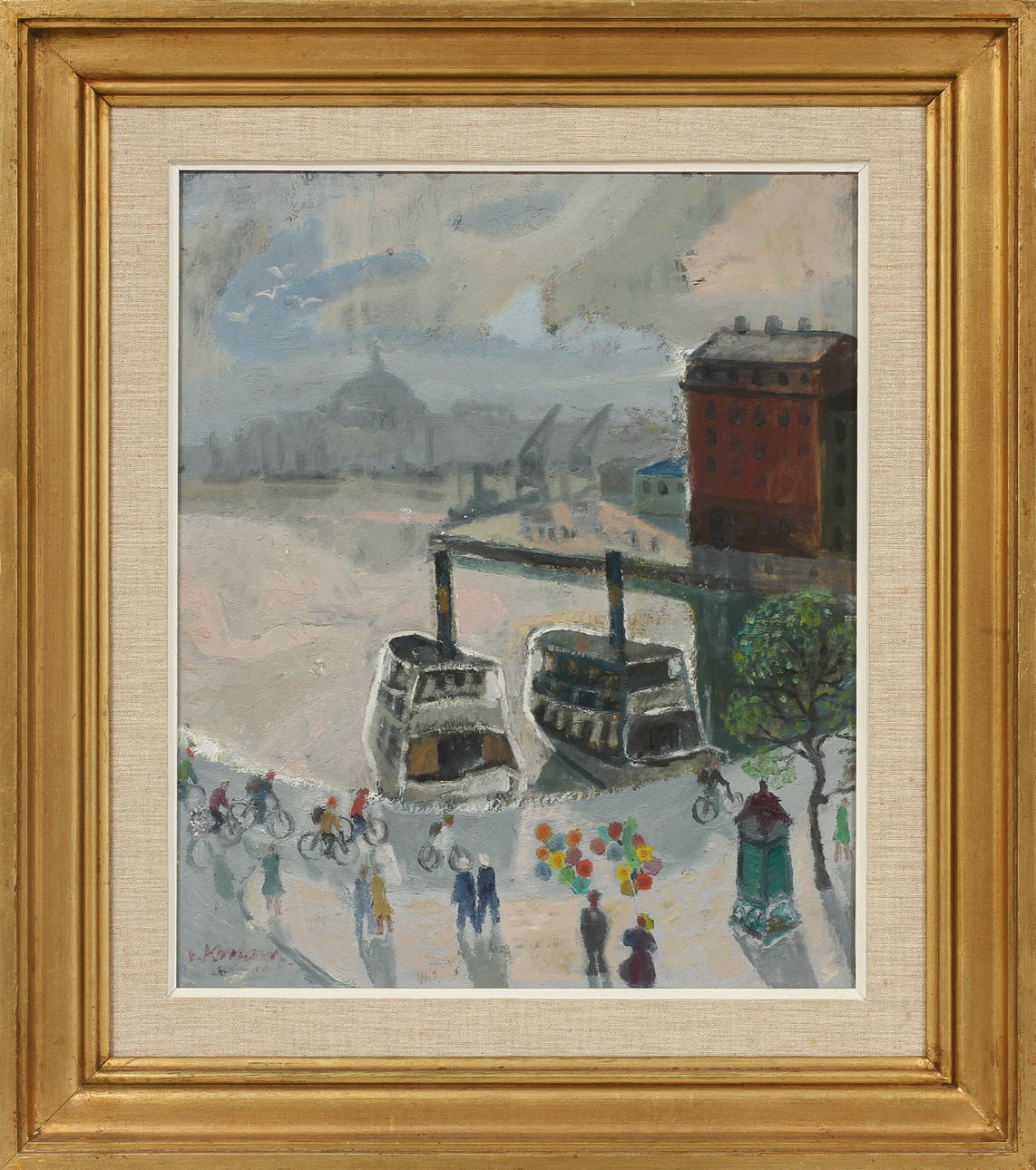 JÜRGEN VON KONOW. Hamnmotiv, olja på pannå, sign.