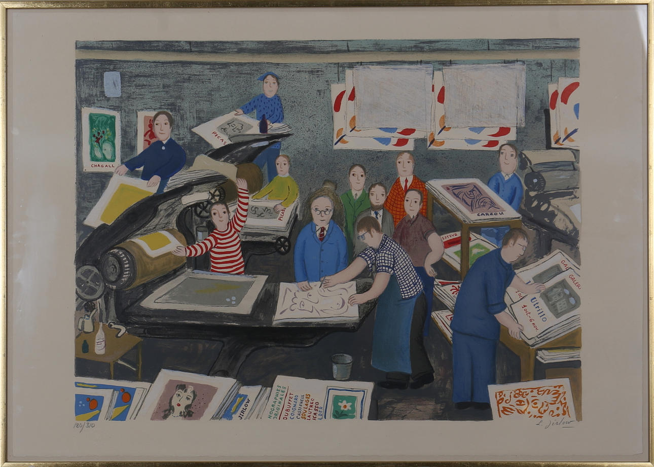 LENNART JIRLOW. Färglitografi ”Mourlots tryckeri" Signerad L Jirlow. Numrerad 180/310. Vattenstämplad Mourlot Paris.